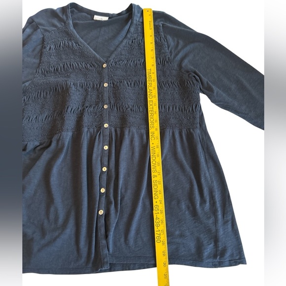 J. Jill Navy Blue Smocked Chest Button Down Tunic Top 3/4 Sleeves V-Neck Size 2X - Picture 9 of 10